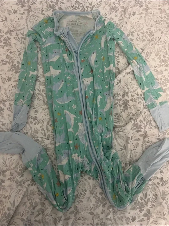 Little Sleepies Mint Green Whale Print Footie Pajamas