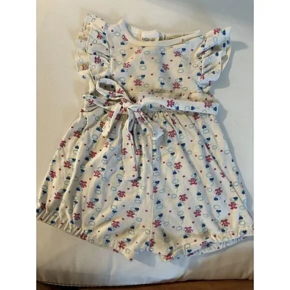 Vintage 70s Cottagecore Popsicle Teddy BearPrint Toddler Girls Romper -12 Months