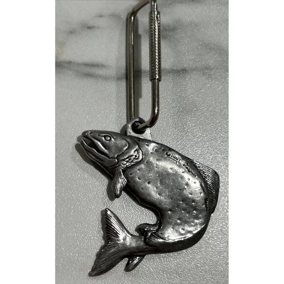 Vintage Sturgeon Pewter Keychain by Seagull Canada from 1987
