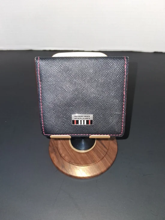 Burberry Black Label Black Leather Card & Key Holder with Red Stitching