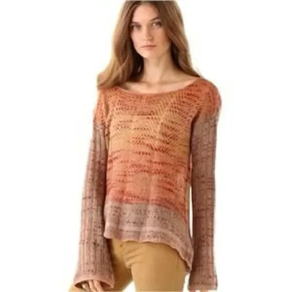 Free People Sweater Multicolor‎ Mohair Blend Crochet Back Bell Sleeve Sz S