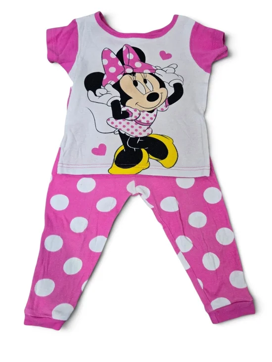 Disney Minnie Mouse Pink and White Polka Dot Kids Pajama Set 2T