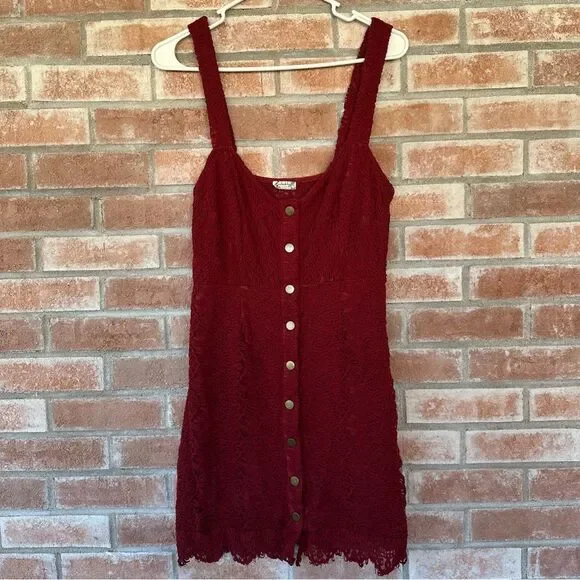 Intimately Free People Lace Snap Up Dress Maroon Women’s Medium Red Whimsigoth