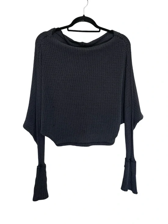 Free People Black Waffle-Knit Scoop Neck Sweater