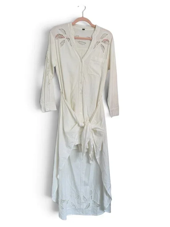 Free People White Linen -Front Convertible Mini/Maxi Dress- S- MSRP $228