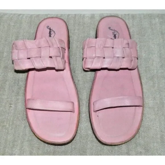 Free People Sandals Size 10 Leather Women’s Woven‎ River Pink Slide