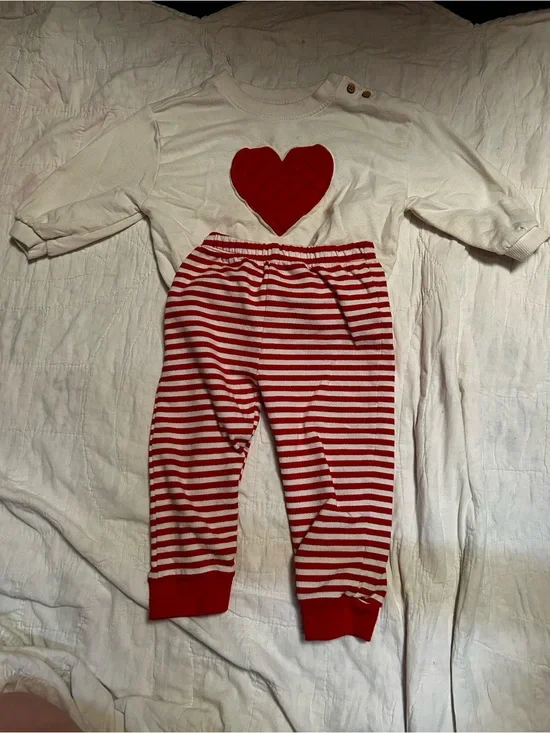 & Jack Valentine’s Heart Sweatshirt & Striped Pants Set 18M