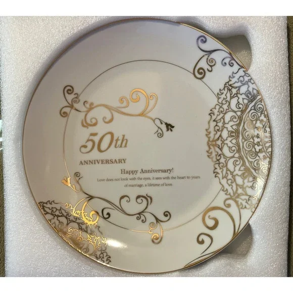 50th Anniversary Beautiful Plate With Wood Stand‎ New