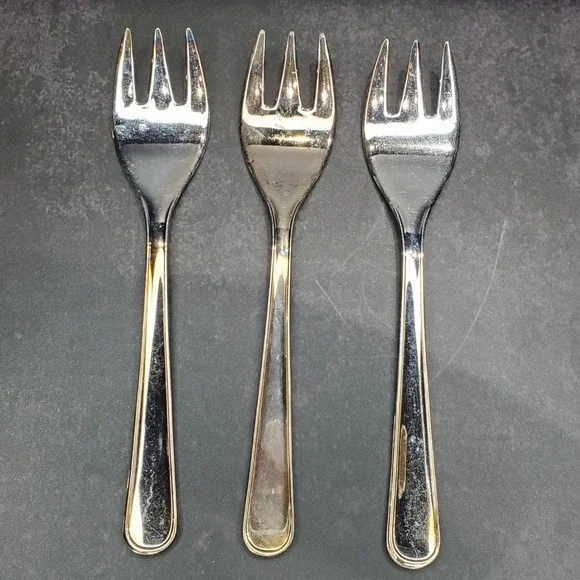 Set of 3 Lenard Dessert Forks‎ Cocktail Appetizer Party Silver-Plated Italy