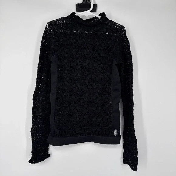 Free People Crochet Lace Long Sleeve Boho Whimsigoth Dark Coquette Black XS