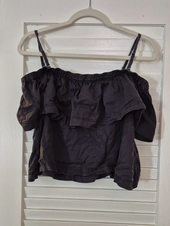 Free People Charcoal Off-Shoulder Ruffle Crop Top