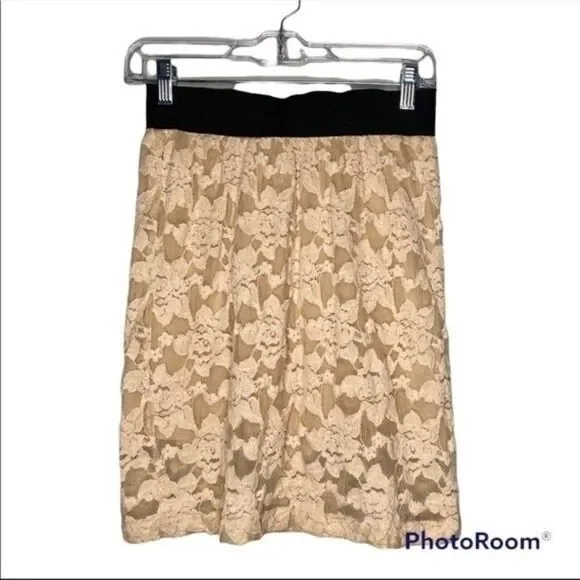 Free People x KAS Collab Peach Floral Stretch Lace Mini Skirt M