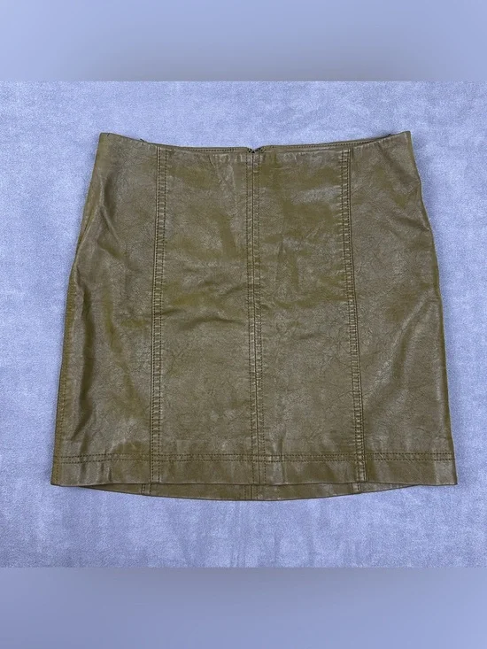 Free People Modern Femme Faux Leather Mini Skirt Olive Green Size 2