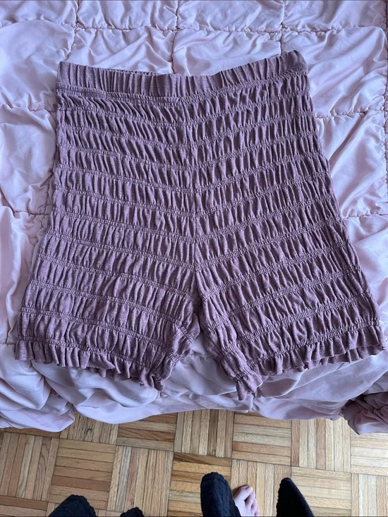 Free People Smocked High-Waist Shorts in Dusty Mauve