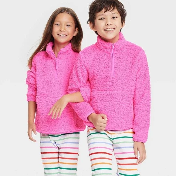 Kids Half Zip Up Pajama Pullover Sweatshirt - Wondershop Pink Size Medium 8