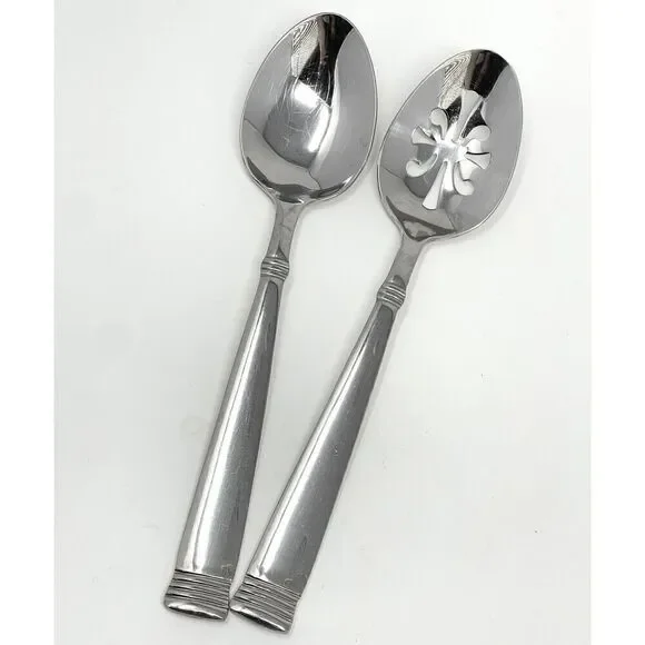 Wallace NAPOLI Glossy Serving Slotted Spoons 8 7/8” Stainless Flatware Set Of 2