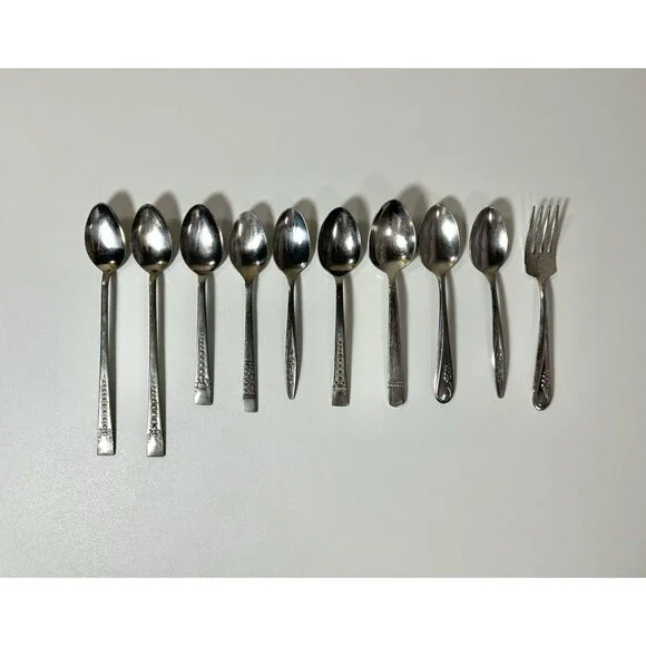 Lot Of 10 pc Mismatched Spoons, Fork Silverware See Pics Gata Superior Stainless