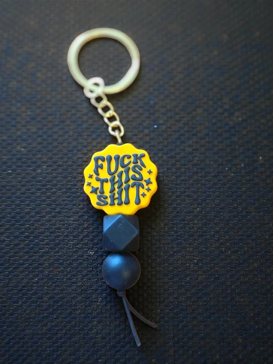 F This Sh.. Funny Yellow & Black Silicone Bead Keychain