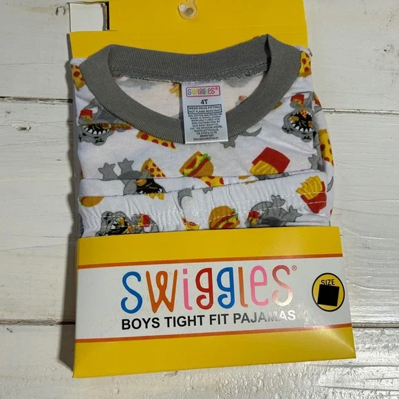 Swiggles Boys Shark Pizza Burger Junk Food Tight Fit‎ Pajamas Set 3T New