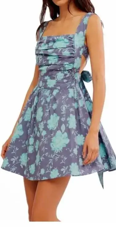 Free People Meet Me in Maui Ocean Combo Floral Mini Dress Size S Boho Y2K