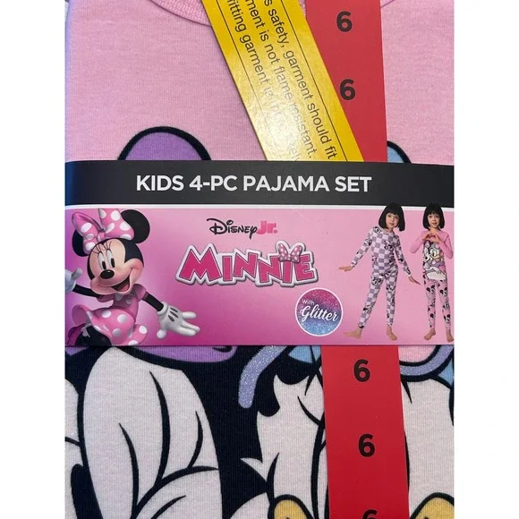 NWT Disney Minnie Mouse Girls 4-Pc Pajama Set Disneycore Mickey Spring PJs Sz. 6