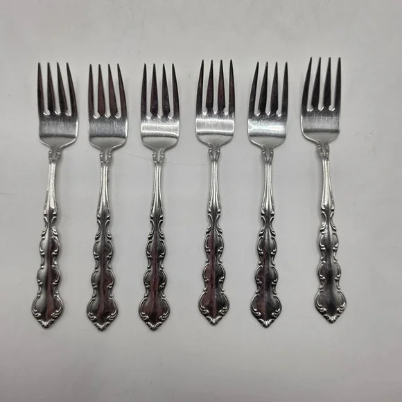 Oneida Salad Fork Chateau Deluxe Stainless Ornate Scroll Glossy Flatware Set 6pc