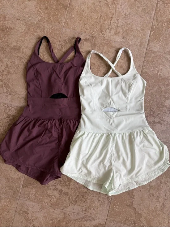 Free People Athletic Crossback Romper in Wine and Light Blue