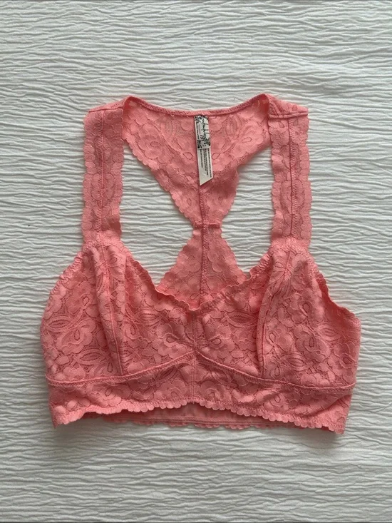 Free People Coral/Pink Lace Racerback Bralette