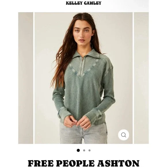 Free People Ashton Zip Thermal color dried pine women's size large 100% cotton