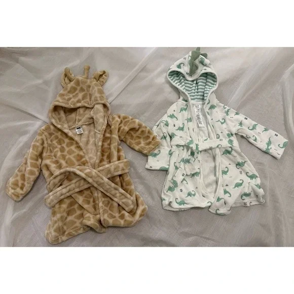 Carter's And HB Baby Bath Robe Giraffe + Dinosaur Print 0-9‎ months Set of 2*