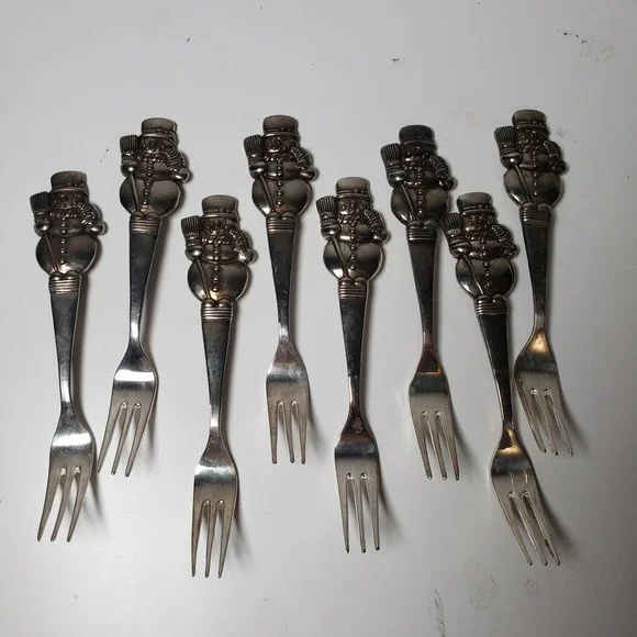 Vintage International Silver‎ Company 8PC Snowman Fork Set Silver Plated Holiday
