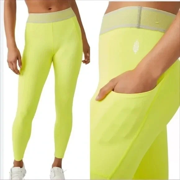 New Free People Movement Neon Yellow Athletic Leggings Size Small S