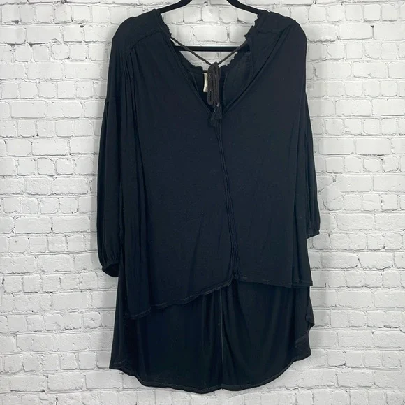 Oversized 20% Linen High Low Black Free People Medium Basic Capsule Wardrobe M