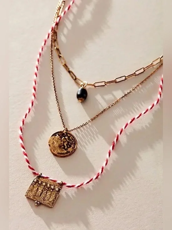 NWT Free People Lenker Layered Necklace - Red Braided
