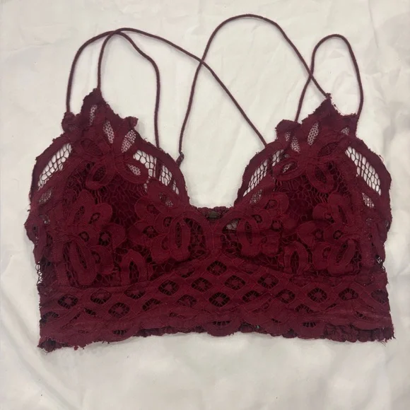 Free People Burgundy Lace Strappy Bandeau Bralette