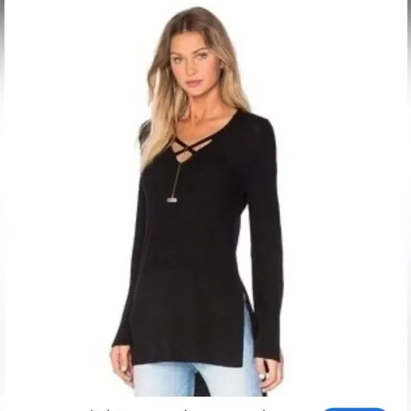Free People Black Crisscross Front Knit Sweater