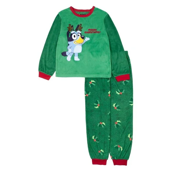 Bluey Boys Girls 2-Piece Soft Cozy Christmas Pajama Set size 2T Green Red‎