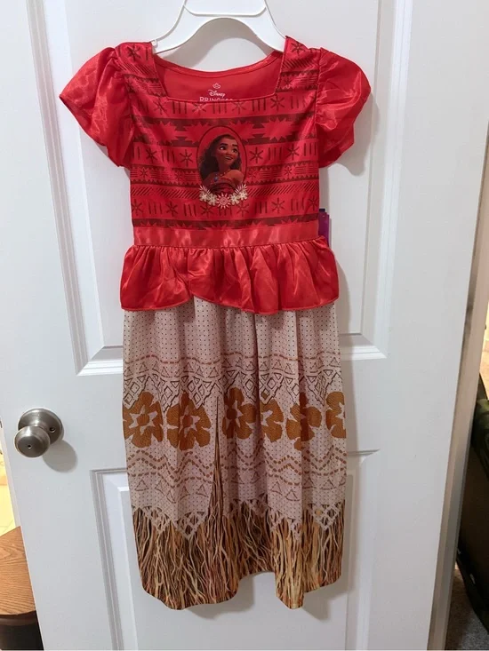 Disney Red and Tan Moana Girls Costume Dress with Peplum