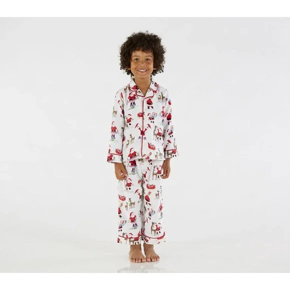 New Pottery Barn Kids Size 4 Holiday Jolly Santa Flannel Pajama Shirt and Pants