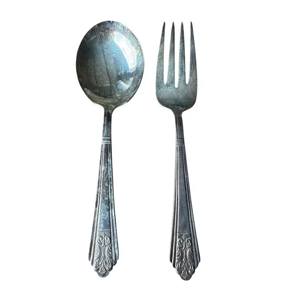 Royal Saxony Silverplate‎ Serving Spoon Fork Set 1935 Unpolished