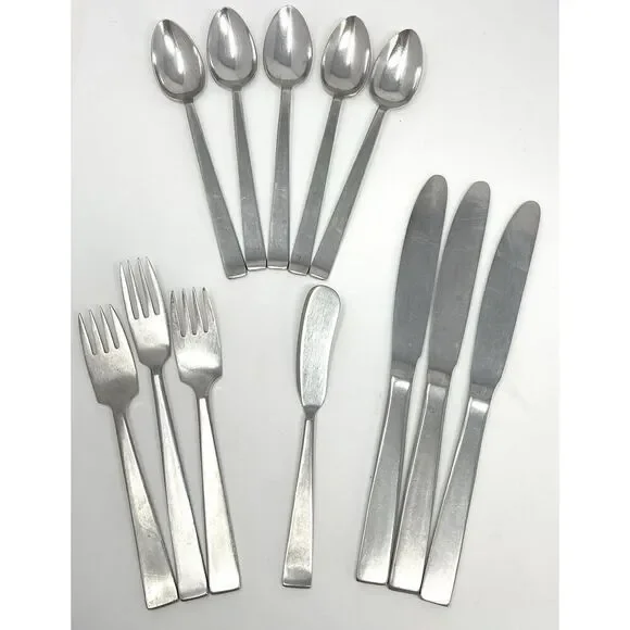 SOLA CORA Flatware Lot MCM HOLLAND STAINLESS STEEL Set Of 12 Forks Knives Spoons
