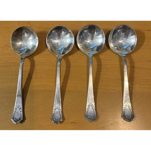 International Silver Jewell 1916 Silver plate Cream Soup Spoons Set 4 Vtg