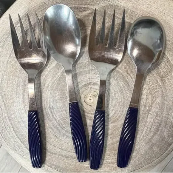 Yamazaki 4-Piece Stainless Steel Flatware Set with Blue Handles