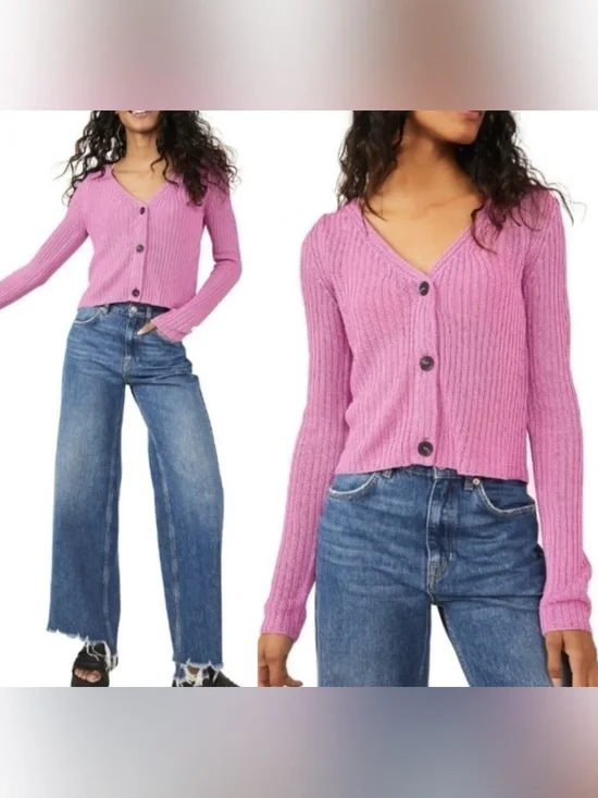 NWT Free People Game On Cardigan - Butterfly Blush pink - XS