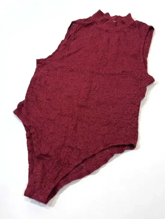 Free People Lace Bodysuit Mock Neck Sleeveless Burgundy Wine - Size Medium