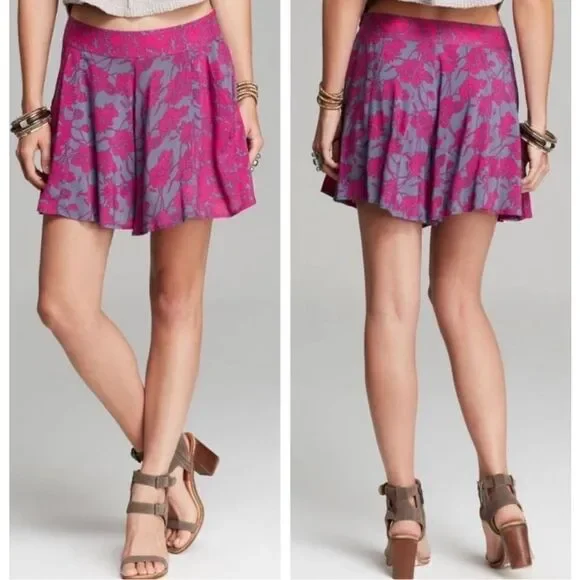 Free People Sheila‎ Vivid Purple & Gray Floral Culotte Shorts sz 2 boho