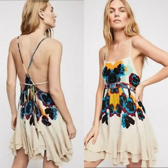 Free People Women's Sweet Lucy Slip Sun Dress Embroidered Tasseled Size XS Multi