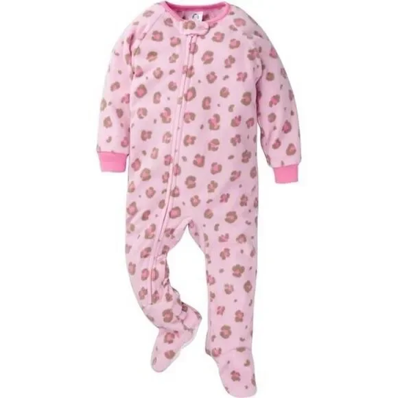 Gerber Leopard Fleece Footed Pajamas Pink Zip Footie Pjs One Piece Sleeper 24m