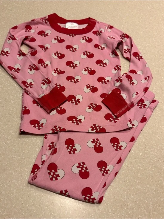 Hanna Andersson Heart Print Pajama Set 100% Organic Cotton Pink Red US 5