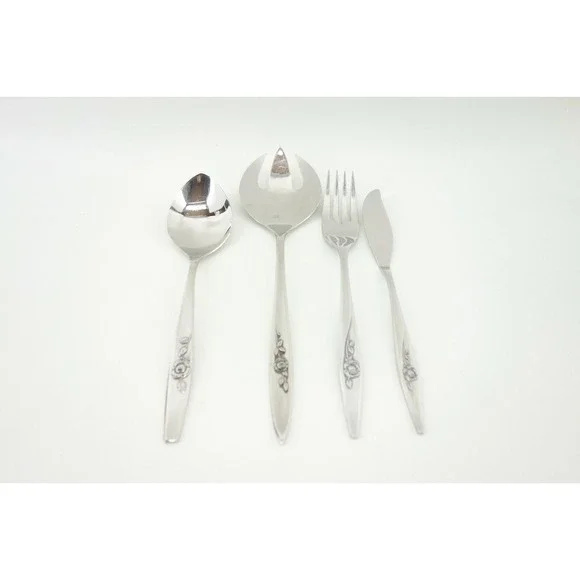 4 piece Oneida Oneidacraft Deluxe Lasting Rose Stainless Flatware‎ Lot